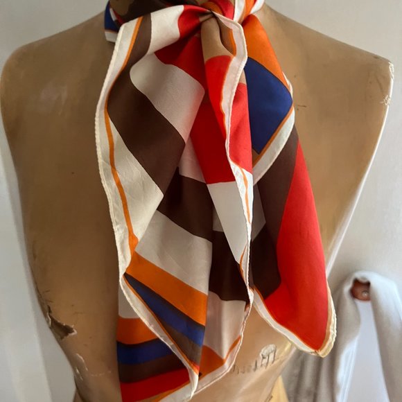 Vintage Mod Scarf - Graphic Floral and Stripes Motif - Picture 9 of 11